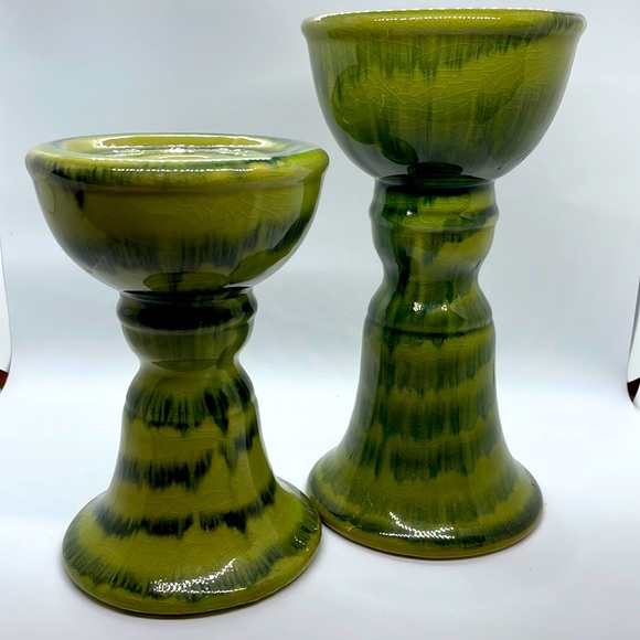 Z Gallerie Accents Z Gallerie Pillar Candle Holder Set In Wasabi Green 7 And 9 Tall Poshmark